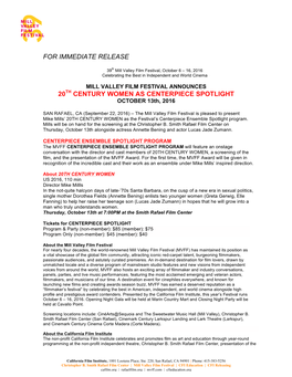 For Immediate Release 20Th