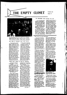 GAGV EOAPJ) of DIRECTORS HOLDS FIRST ^TFJI^T^ OSBORN, JEWELL REPORT on WORLD GAY Conffrefjce CLOSET FEBRUARY 1975 NUMBER 'T?