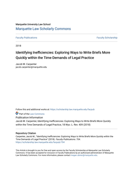 Identifying Inefficiencies: Exploring Ways to Write Briefs More Quickly Within the Time Demands of Legal Practice