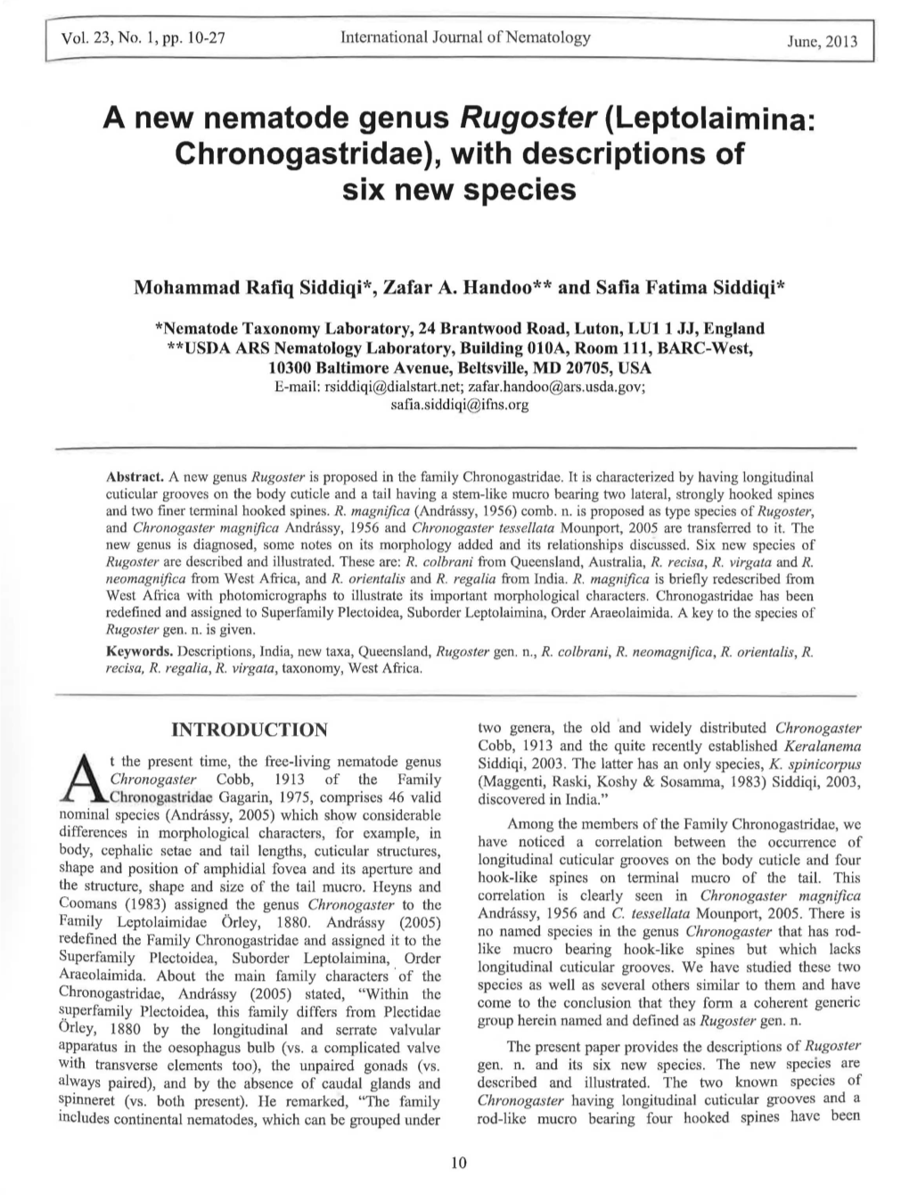 A New Nematode Genus Rugoster (Leptolaimina: Chronogastridae), with Descriptions of Six New Species