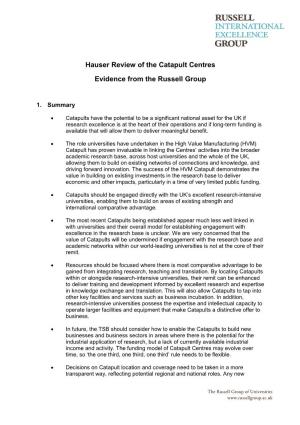 Hauser Review of the Catapult Centres Evidence from the Russell