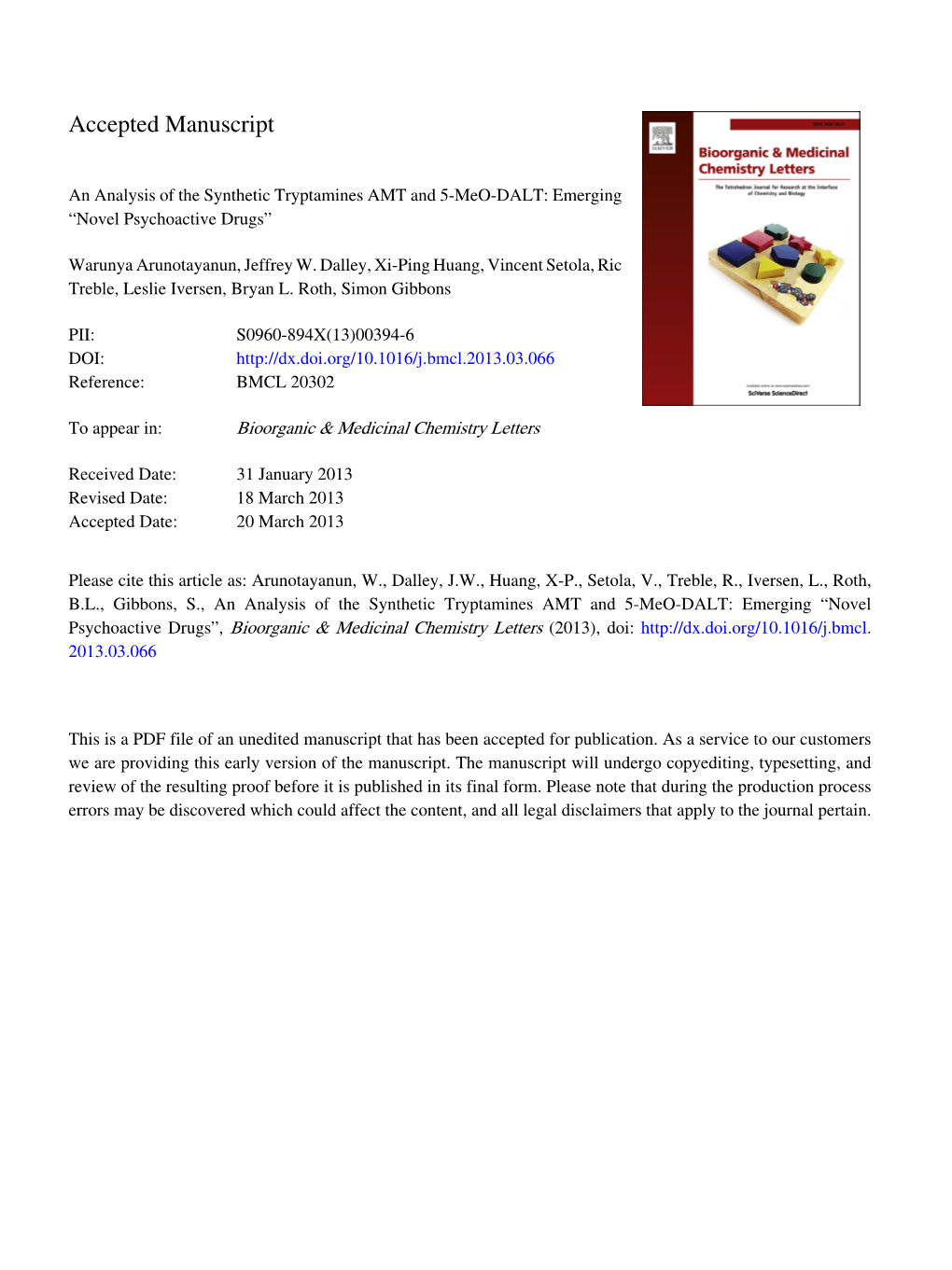 An Analysis of the Synthetic Tryptamines AMT and 5-Meo-DALT: Emerging “Novel Psychoactive Drugs”