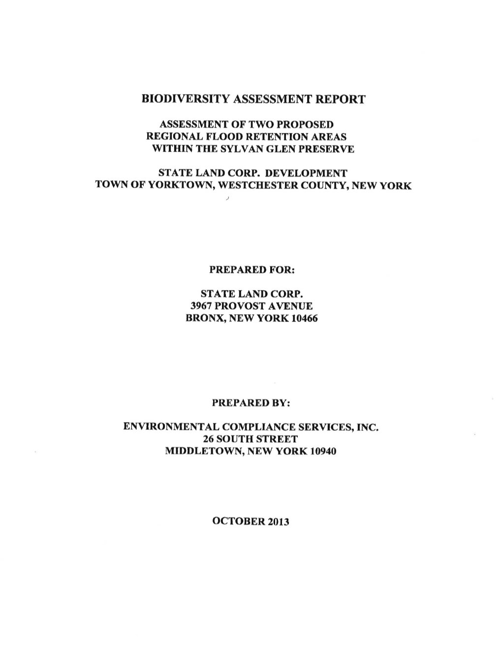 Biodiversity Assessment Protocol Assessmenty of Two Proposed Regional Flood Retention Areas State Land Corp