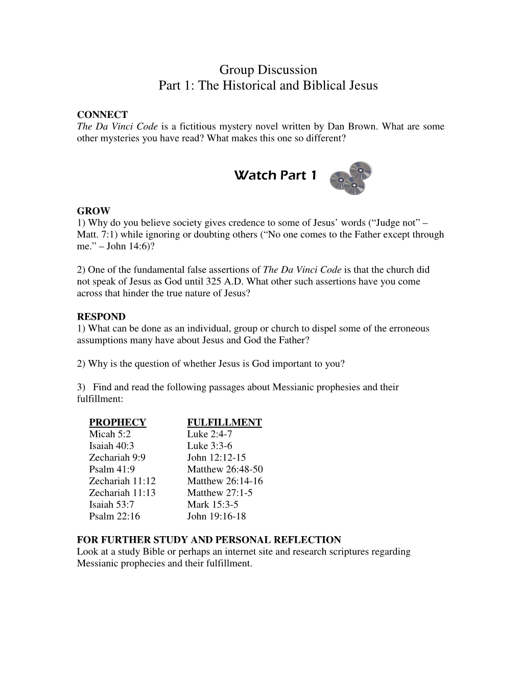 Group Discussion Part 1: the Historical and Biblical Jesus Watch