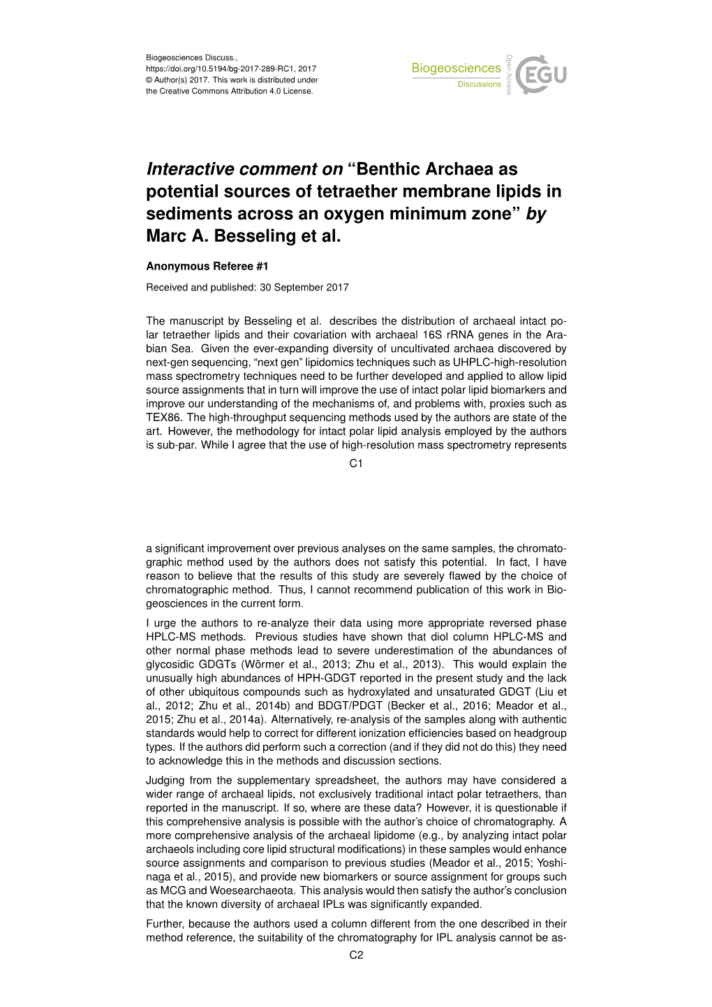 Benthic Archaea As Potential Sources of Tetraether Membrane Lipids in Sediments Across an Oxygen Minimum Zone” by Marc A