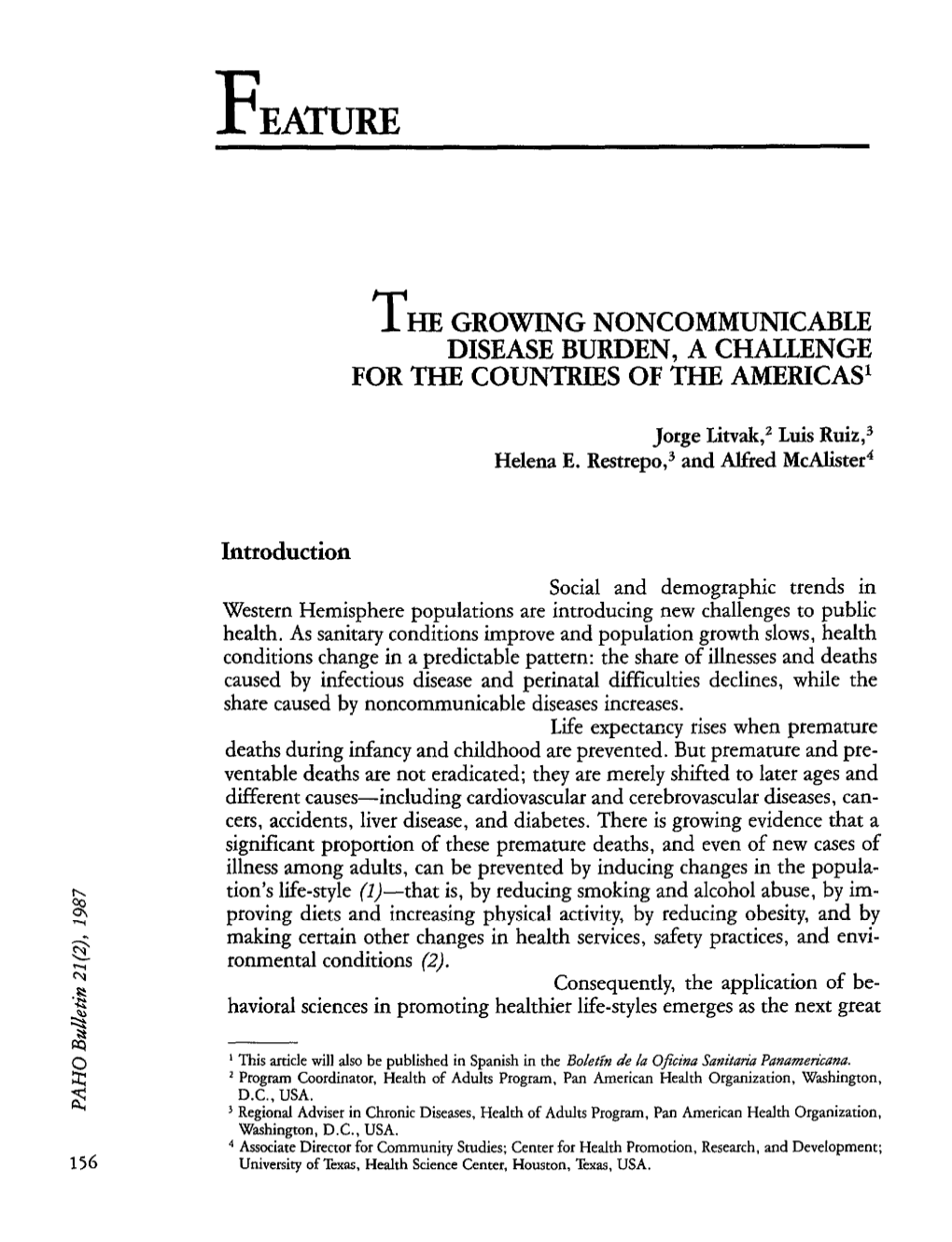 T He Growing Noncommunicable Disease Burden, a Challenge for the Countries of the Americas1