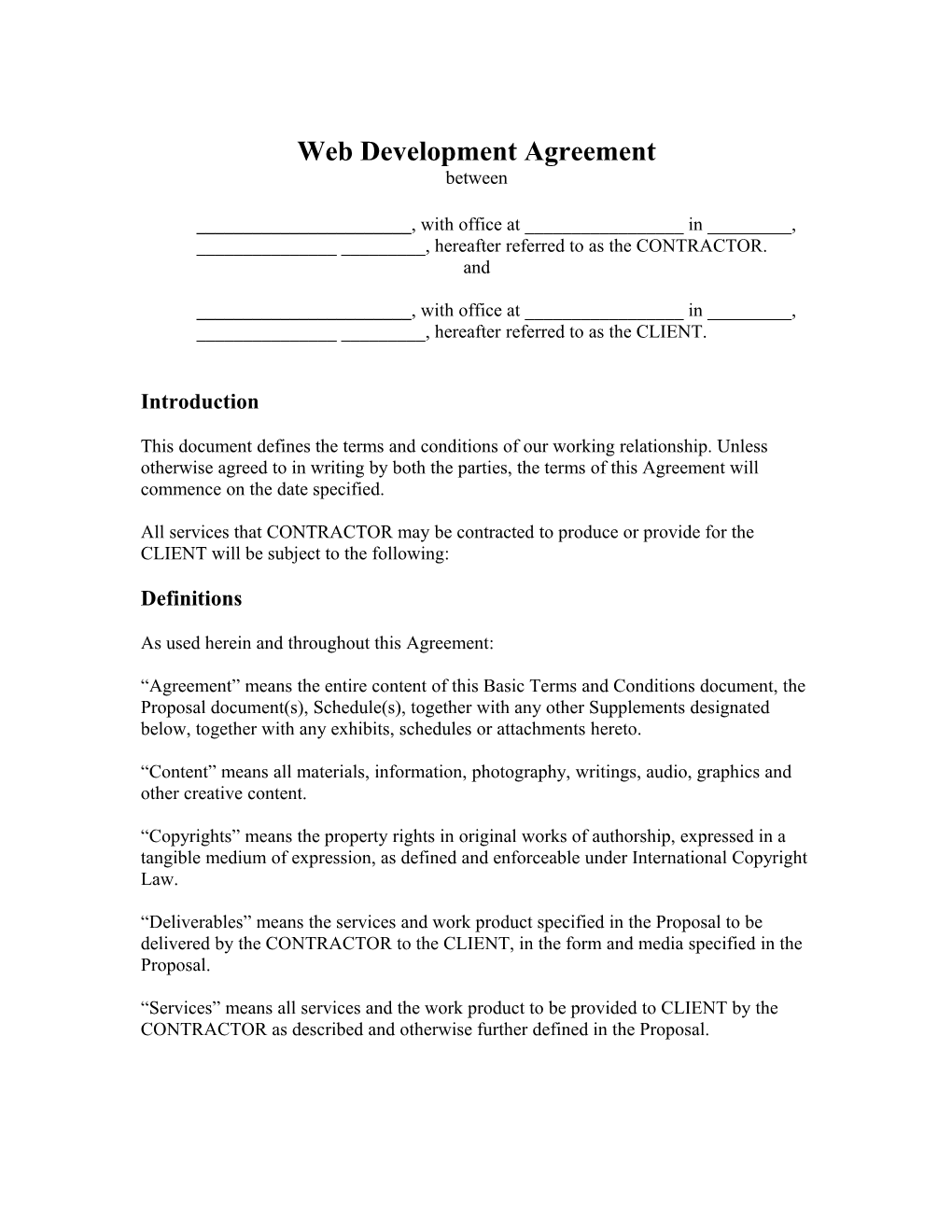 Web Development Agreement