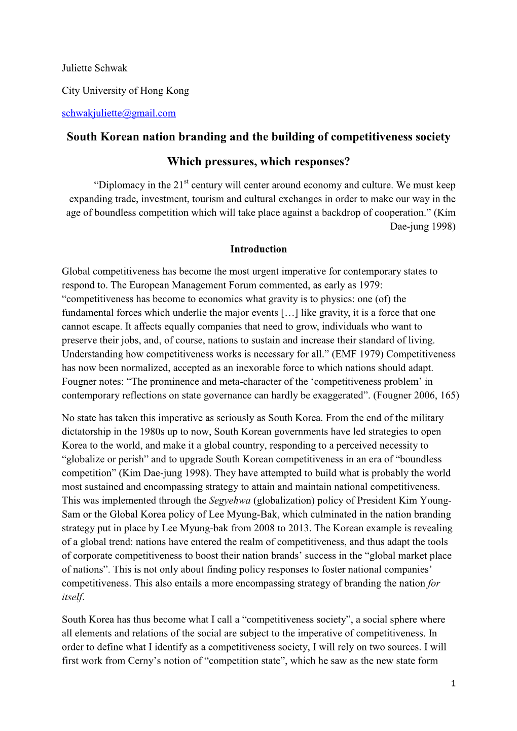 South Korean Nation Branding and the Building of Competitiveness Society