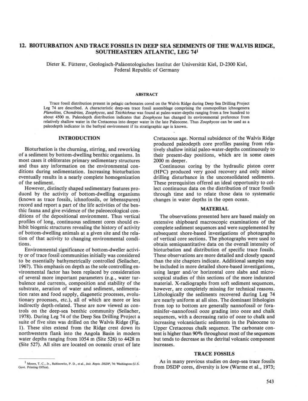 12. Bioturbation and Trace Fossils in Deep Sea Sediments of the Walvis Ridge, Southeastern Atlantic, Leg 741