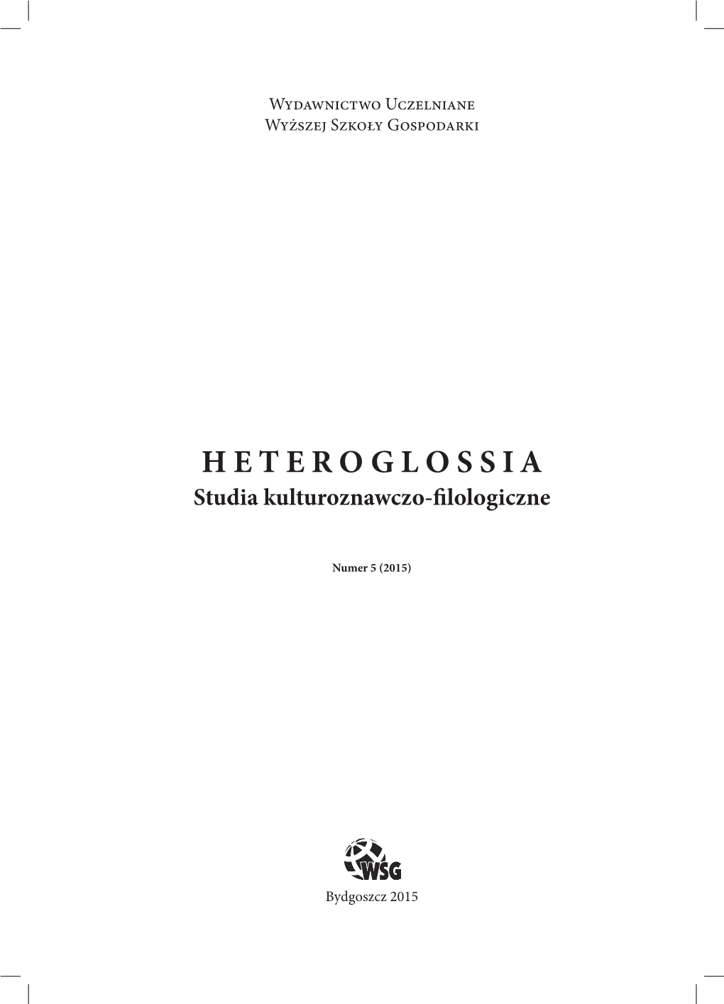 HETEROGLOSSIA Studia Kulturoznawczo-Filologiczne