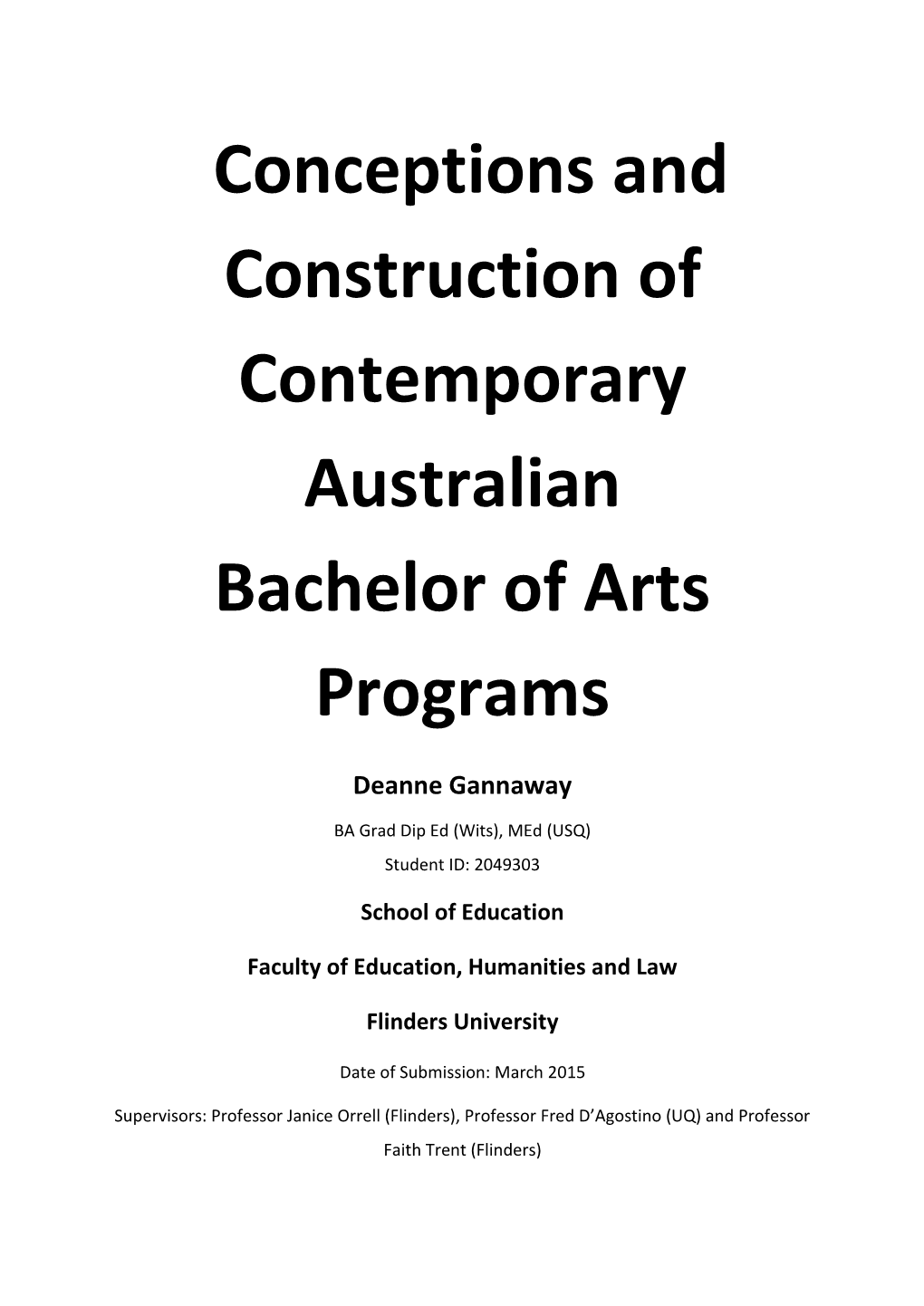 Conceptions and Construction of Contemporary Australian Bachelor of Arts Programs