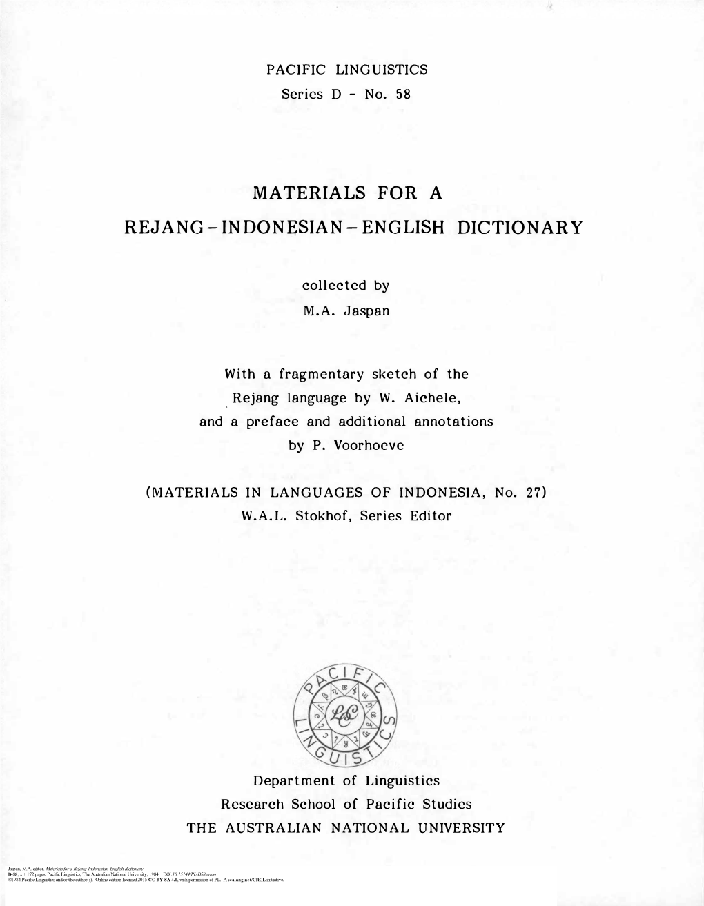 Materials for a Rejang-Indonesian-English Dictionary