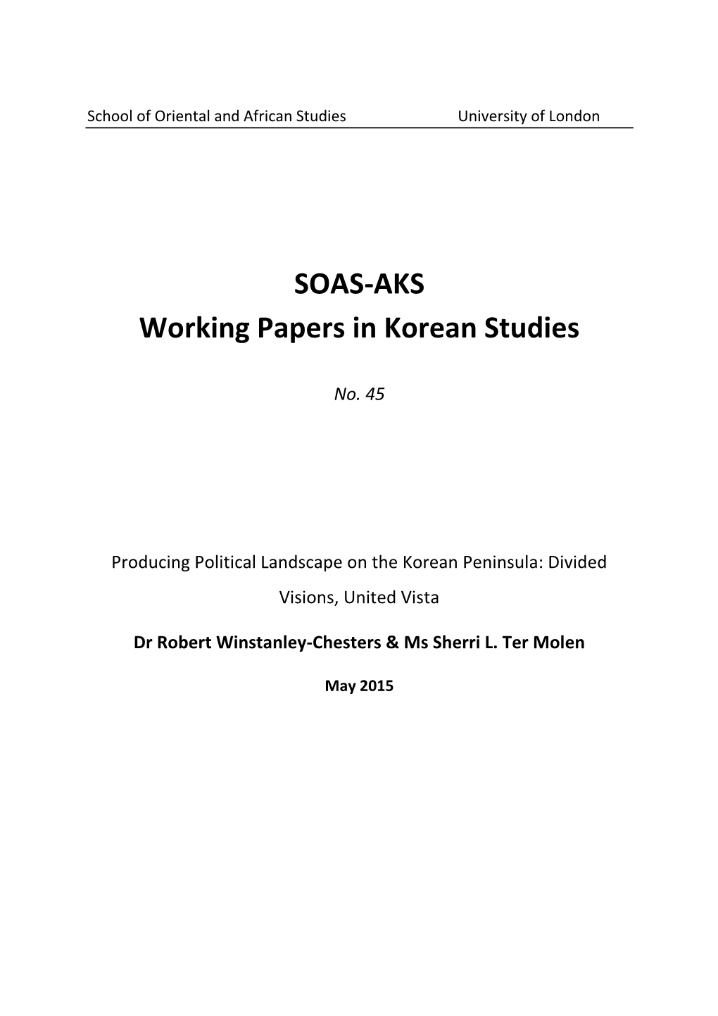 SOAS-AKS Working Papers in Korean Studies