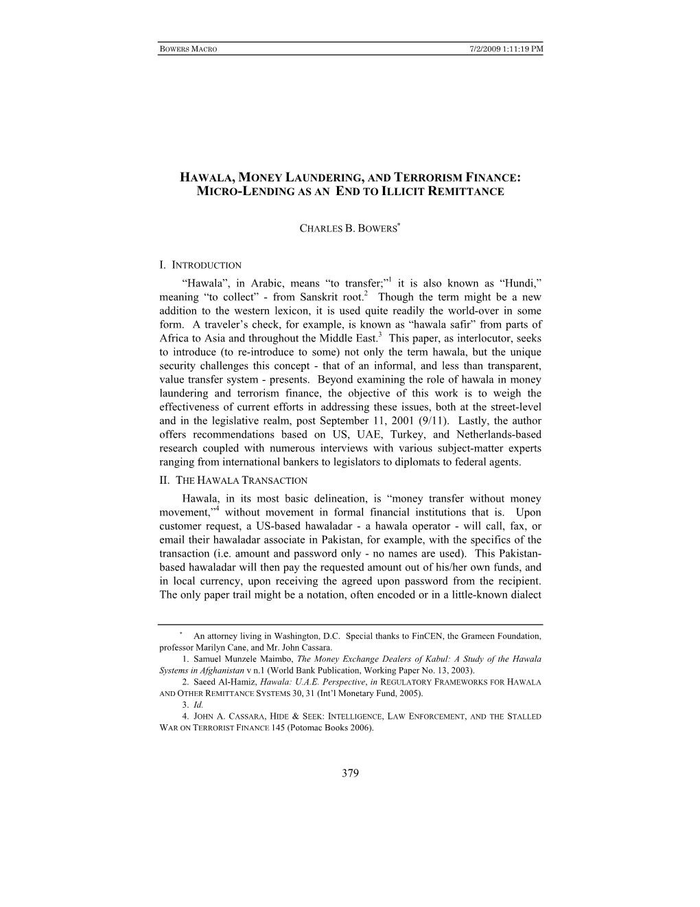 Hawala, Money Laundering, and Terrorism Finance: Micro-Lending As an End to Illicit Remittance