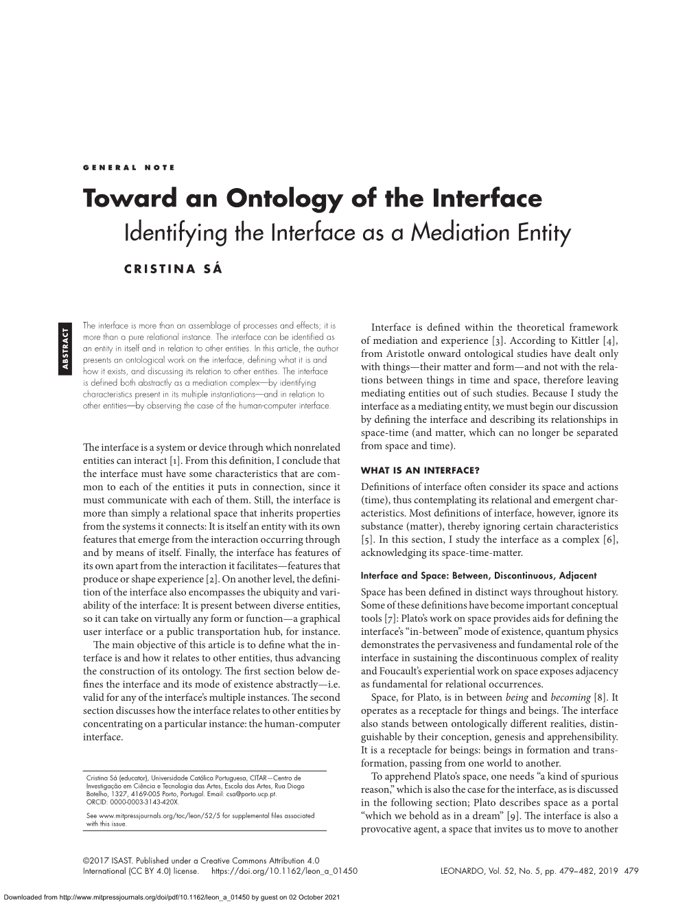 Toward an Ontology of the Interface