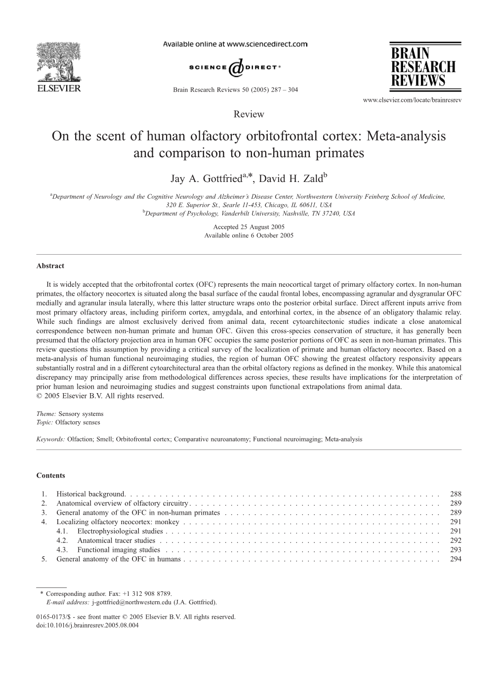 On the Scent of Human Olfactory Orbitofrontal Cortex: Meta-Analysis and Comparison to Non-Human Primates