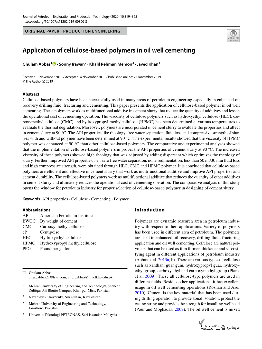 Application of Cellulose-Based Polymers in Oil Well Cementing