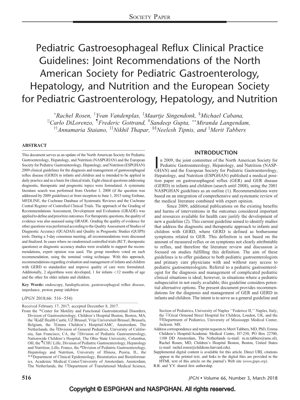 Pediatric Gastroesophageal Reflux Clinical Practice