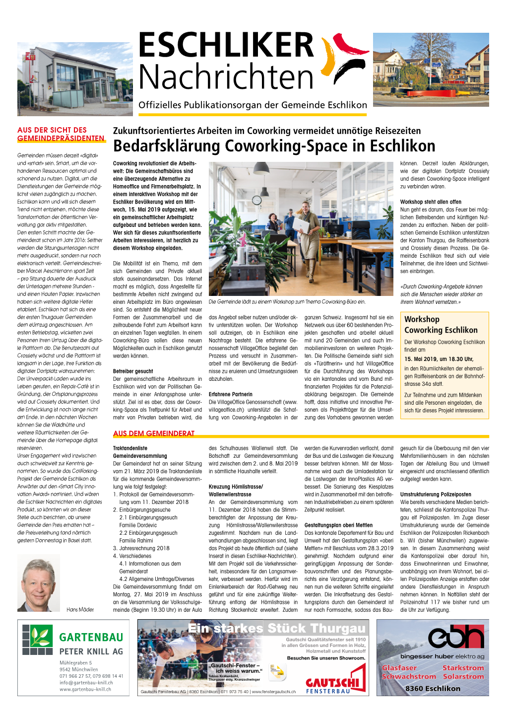 Bedarfsklärung Coworking-Space in Eschlikon Gemeinden Müssen Derzeit «Digital» Und «Smart» Sein