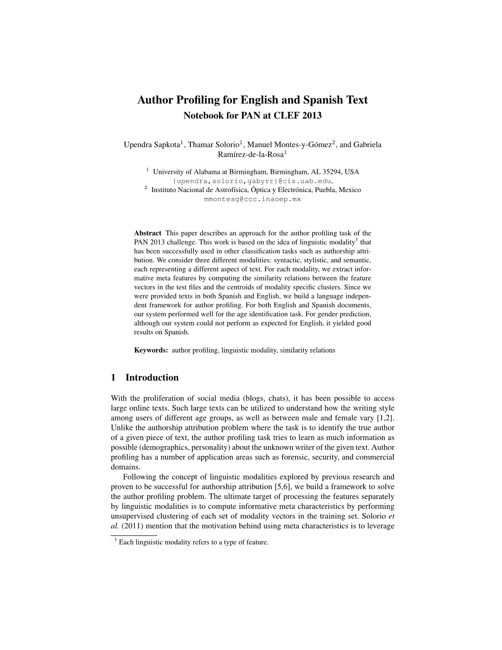 Author Profiling for English and Spanish Text