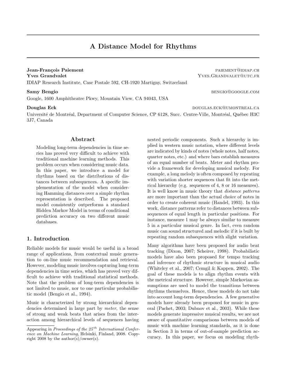 A Distance Model for Rhythms