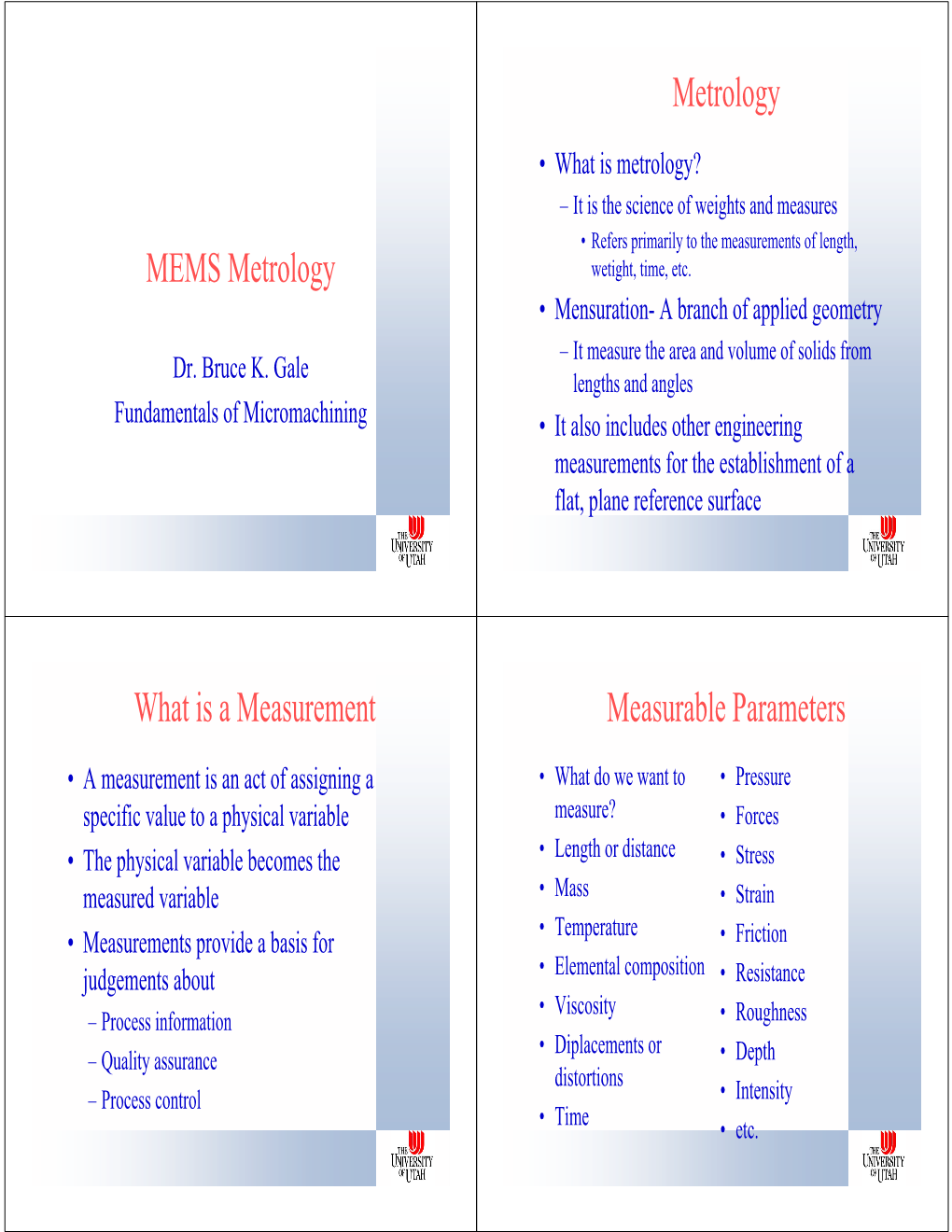 MEMS Metrology Metrology What Is a Measurement Measurable