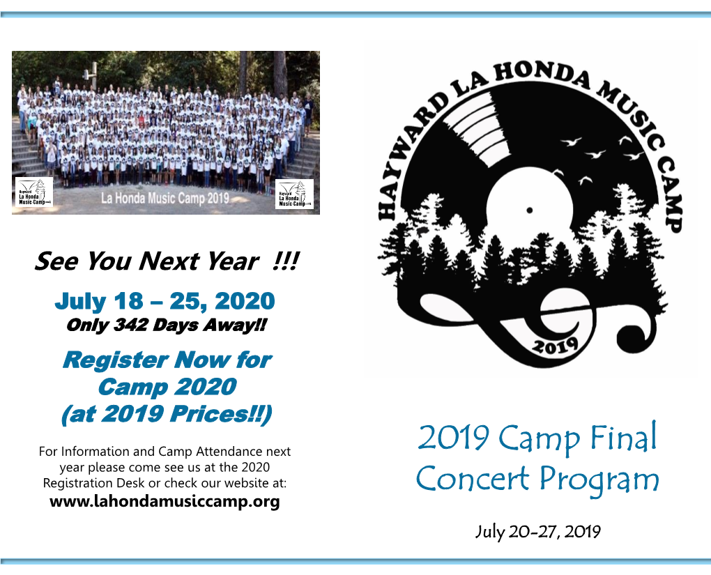 2019 Camp Final Concert Program