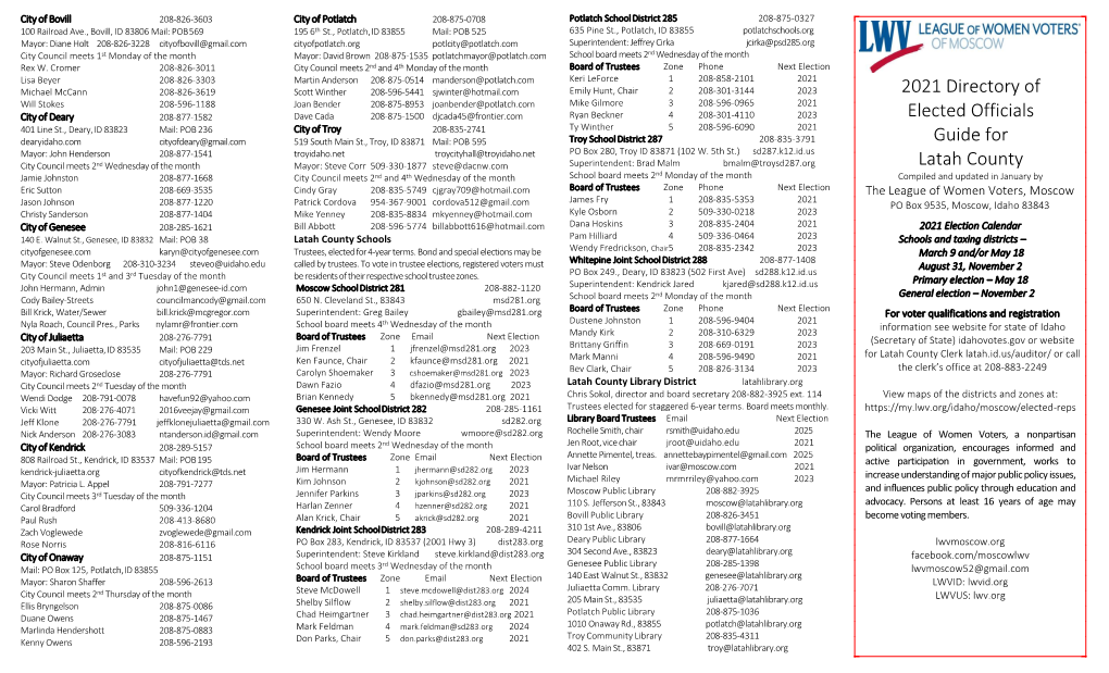 2021 Directory of Elected Officials for Latah County