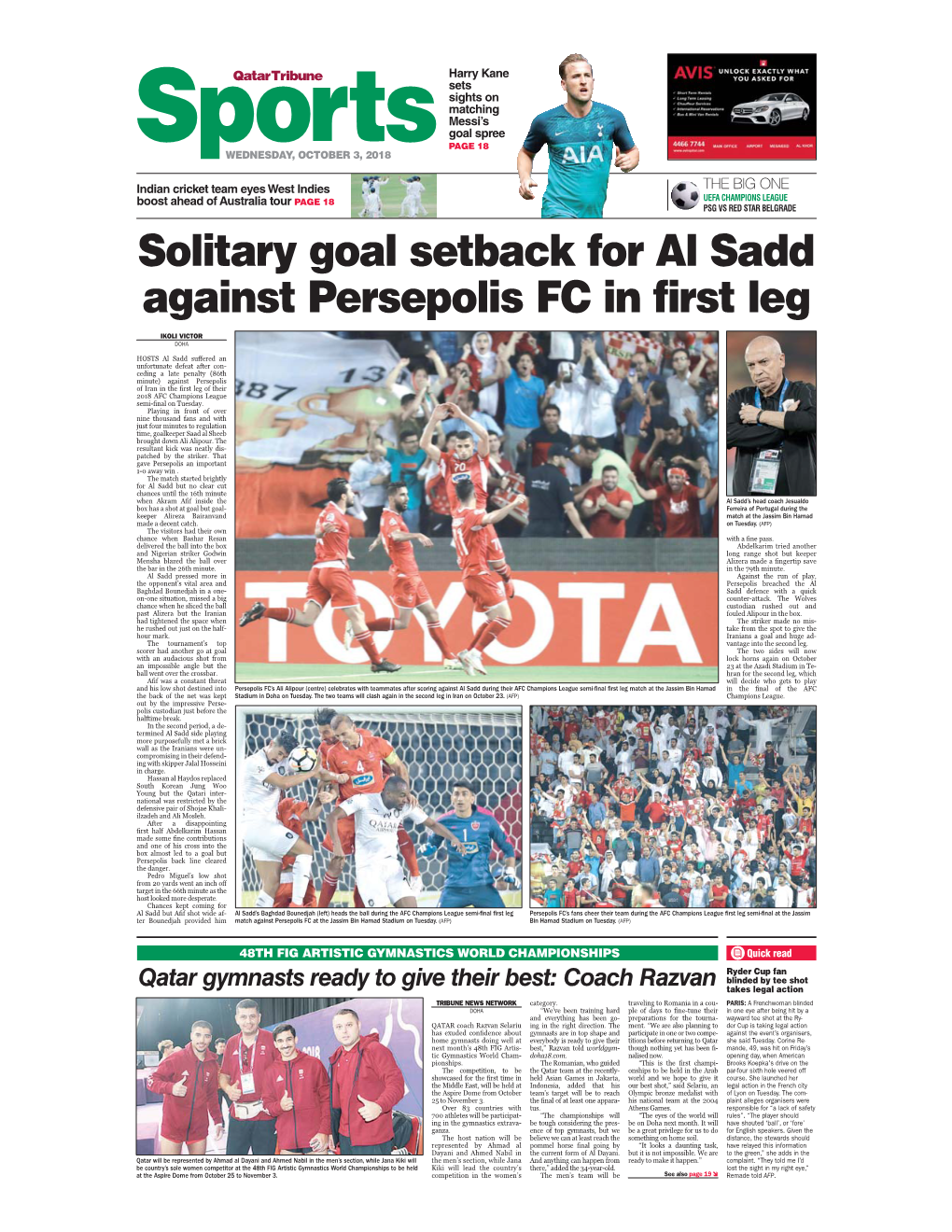 Solitary Goal Setback for Al Sadd Against Persepolis FC in First Leg