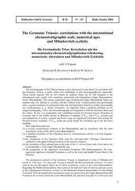 The Germanic Triassic: Correlations with the International Chronostratigraphic Scale, Numerical Ages and Milankovitch Cyclicity