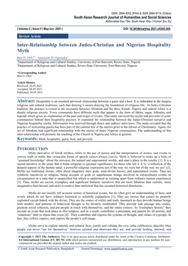 Inter-Relationship Between Judeo-Christian and Nigerian Hospitality Myth