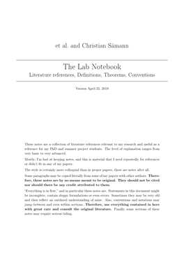The Lab Notebook Literature References, Deﬁnitions, Theorems, Conventions
