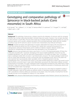 Genotyping and Comparative Pathology of Spirocerca in Black-Backed Jackals (Canis Mesomelas) in South Africa M