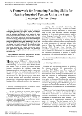 A Framework for Promoting Reading Skills for Hearing-Impaired Persons Using the Sign Language Picture Story