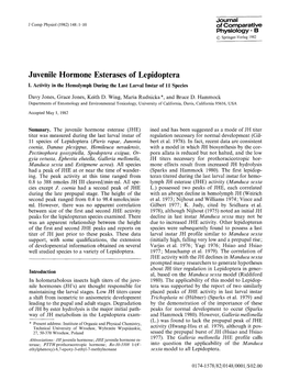 Juvenile Hormone Esterases of Lepidoptera I