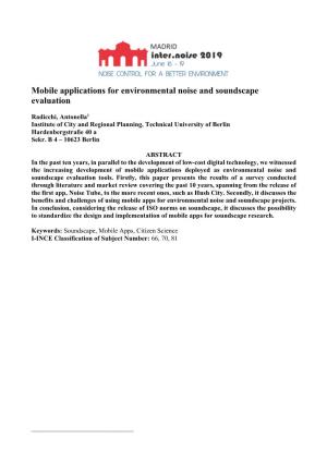 Mobile Applications for Environmental Noise and Soundscape Evaluation