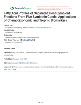 Fatty Acid Pro Les of Separated Host-Symbiont