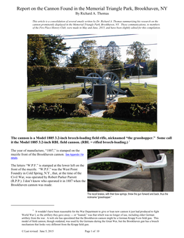 Report on the Cannon Found in the Memorial Triangle Park, Brookhaven, NY by Richard A