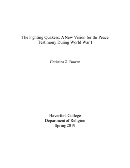 The Fighting Quakers: a New Vision for the Peace Testimony During World War I