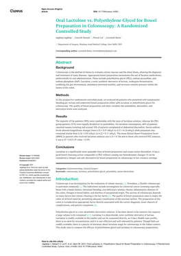 Oral Lactulose Vs. Polyethylene Glycol for Bowel Preparation in Colonoscopy: a Randomized Controlled Study