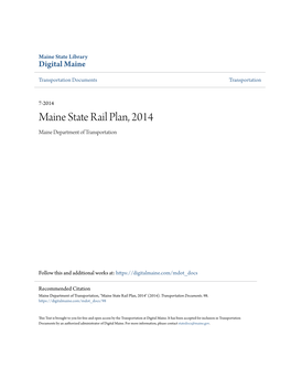 Maine State Rail Plan, 2014 Maine Department of Transportation