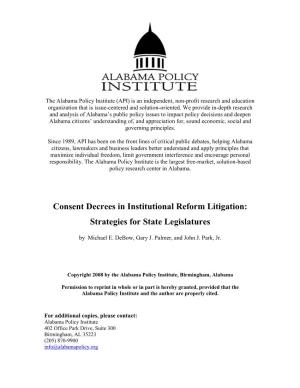Consent Decrees in Institutional Reform Litigation: Strategies for State Legislatures