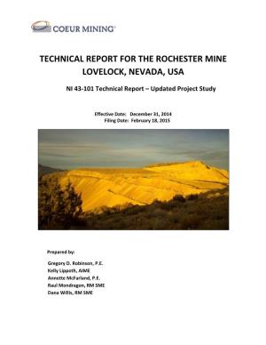 Technical Report for the Rochester Mine Lovelock, Nevada, Usa