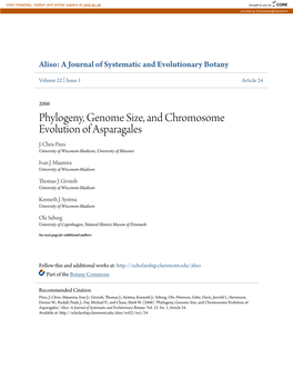 Phylogeny, Genome Size, and Chromosome Evolution of Asparagales J