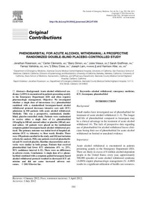 Phenobarbital for Acute Alcohol Withdrawal: a Prospective Randomized Double-Blind Placebo-Controlled Study