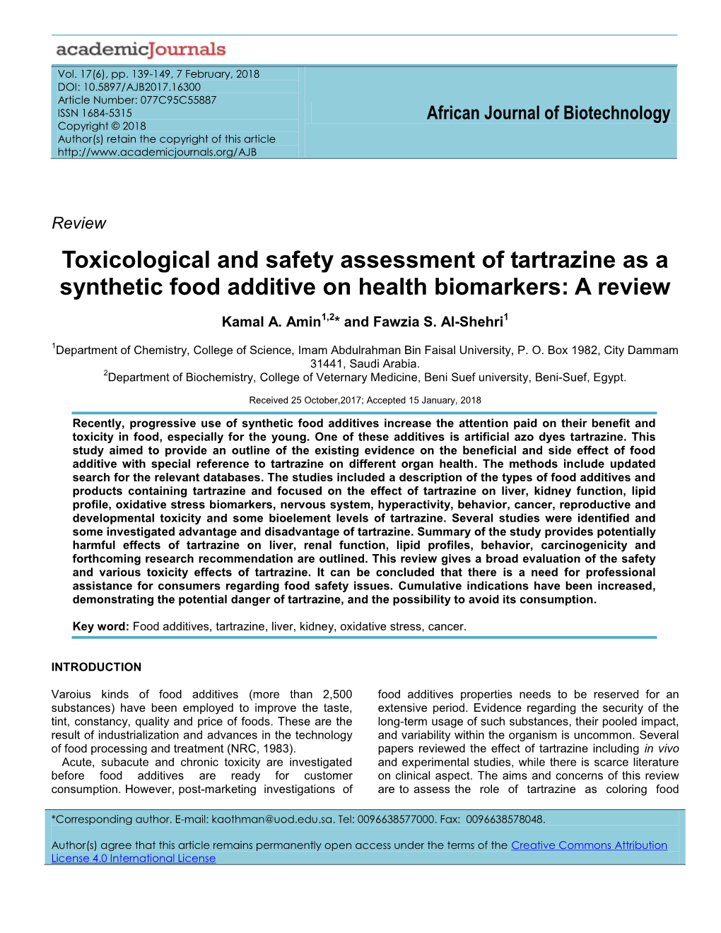 Effect of the Food Additives -Tartrazine, Caromisine, Saccharin, Sorbitol