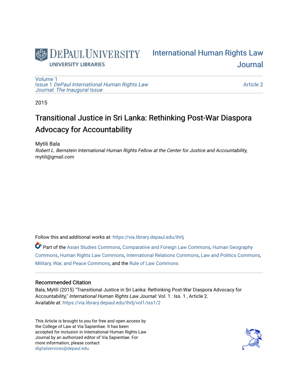 Transitional Justice in Sri Lanka: Rethinking Post-War Diaspora Advocacy for Accountability