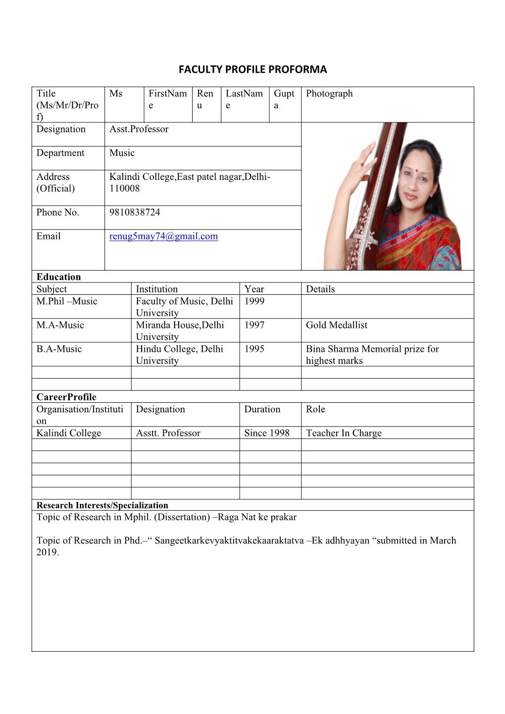 Faculty Profile Proforma