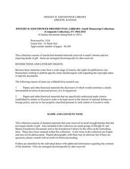 Small Manuscript Collections (Composite Collection), FY 1964-2016 (Contains Documents Dating Back to 1821)