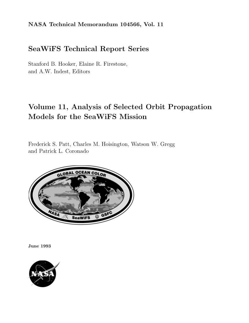 Volume 11, Analysis of Selected Orbit Propagation Models for the Seawifs Mission